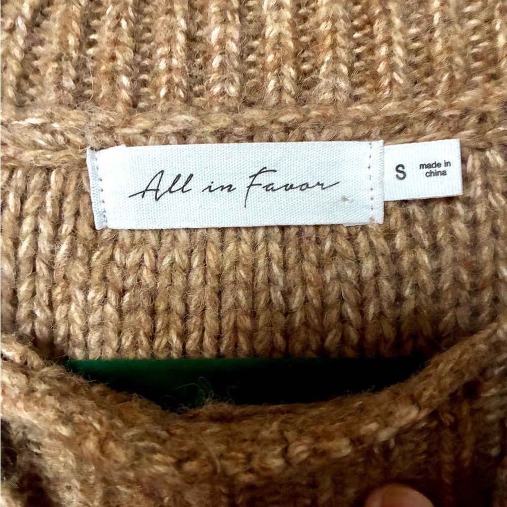 NWOT All in Favor Cable Knit Sweater in Tan - Picture 3 of 3